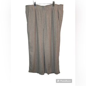 Old Navy Natural Tan Linen Viscose Blend Wide Leg Capri Elastic Waist Pant Sz L